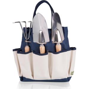 PICNIC TIME Garden Bag with Tool Set – Garden Tool Organizer Bag – Gardening Tools Gifts for Women and Men, (Navy Blue with Beige Accents)(Navy/Cream)
