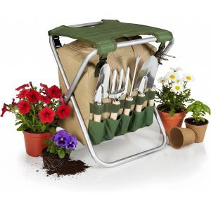 PICNIC TIME Garden Kneeler and Seat, Folding Gardening Bench, Portable Garden Stool and Kneeler with Detachable Tote Organizer for Weeding & Yard Work (Olive Green with Beige Accents)