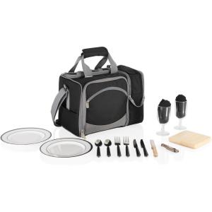 PICNIC TIME Malibu Cooler Picnic Basket, Insulated Cooler Tote with Picnic Set, (Navy Blue with Black Accents)(Black With Gray Accents)