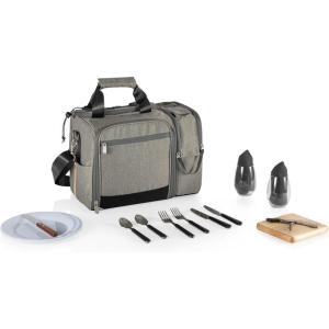 PICNIC TIME Malibu Cooler Picnic Basket, Insulated Cooler Tote with Picnic Set, (Navy Blue with Black Accents)(Heathered Gray)
