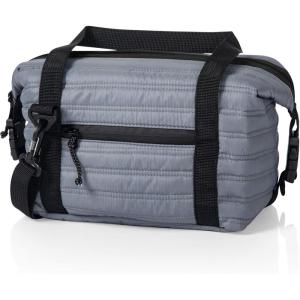 PICNIC TIME Midday Quilted Washable Insulated Lunch Bag, Expandable Stylish Soft Cooler Bag, Portable Cooler Lunchbox with Detachable Carrying Shoulder Strap and Zipper Closure, (Gray)