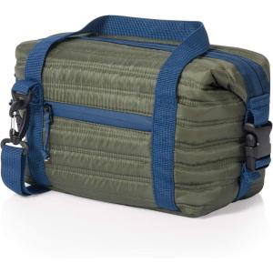 PICNIC TIME Midday Quilted Washable Insulated Lunch Bag, Expandable Stylish Soft Cooler Bag, Portable Cooler Lunchbox with Detachable Carrying Shoulder Strap and Zipper Closure, (Navy Blue)(Olive Green)