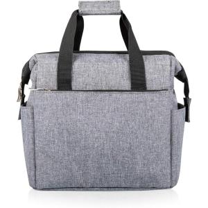 PICNIC TIME On The Go Lunch Bag, Stylish Soft Cooler Bag, Expandable Insulated Lunch Box, Portable Cooler Lunchbox with Dual Compartment Design and Velcro Side Straps, (Heathered Gray)(Heathered Gray)