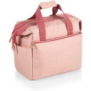 PICNIC TIME On The Go Lunch Bag, Stylish Soft Cooler Bag, Expandable Insulated Lunch Box, Portable Cooler Lunchbox with Dual Compartment Design and Velcro Side Straps, (Heathered Gray)(Pink)