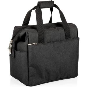 PICNIC TIME On The Go Lunch Bag, Stylish Soft Cooler Bag, Expandable Insulated Lunch Box, Portable Cooler Lunchbox with Dual Compartment Design and Velcro Side Straps, (Heathered Gray)(Black)