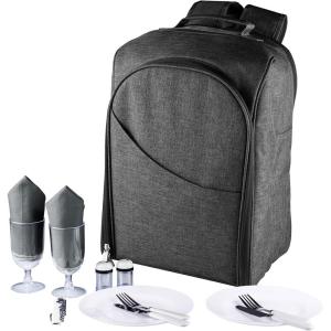 PICNIC TIME PT-Colorado Picnic Backpack, Modern Backpack Cooler with Deluxe Set for 2, Fully Insulated Cooler Bag with 20-can Capacity for Beach, Hiking, and Outdoors(Gray)