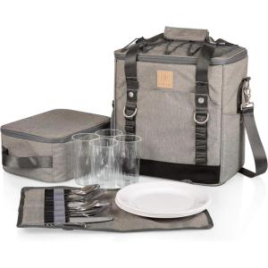 PICNIC TIME PT-Frontier Picnic Cooler Tote – Soft Cooler Bag with Picnic Set – Picnic Tote, (Heathered Gray)