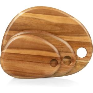 PICNIC TIME Pebble Acacia Charcuterie Board 18″ x 15″, Wood Serving Platter for Food Display, Serving Tray for Party, Cutting Board with Cutout Design, Multi-purpose Food Tray, (Natural Acacia)(Set of 3)