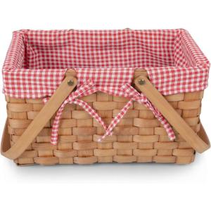 PICNIC TIME Piccola Picnic Basket, Picnic Basket, Wicker Basket, (Red & White Gingham)(Empty Basket)