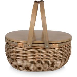 PICNIC TIME Sequoia Picnic Basket with Cooler Compartment, Woven Picnic Basket with Removeable Cooler Bag, Vintage Wicker Picnic Basket, (Beige)