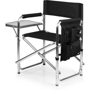 PICNIC TIME Sports Chair with Side Table, Outdoor Foldable Padded Adult Camping Chairs with Cup and Accessory Panel for Lawn, Beach, & Sports Use for Adults, up to 300-lbs Capacity, (Red)(Black)