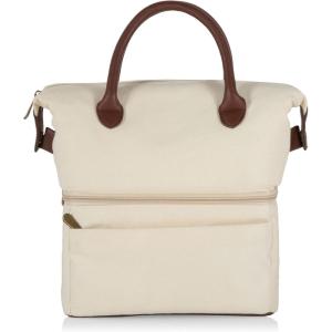 PICNIC TIME Urban Lunch Bag, Stylish Soft Cooler Bag, Expandable Insulated Lunch Box, Portable Cooler Lunchbox with Dual Compartment Design and Leatherette Handles, (Gray with Brown Accents)(Beige with Brown Accents)