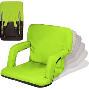 PICNIC TIME Ventura Portable Reclining Stadium Seat with Back Support, Folding Bleacher Chairs with Back and Cushion, Thick Padded Stadium Seat, Armrest, and Six Backrest Positions, (Black, Standard)(Lime)