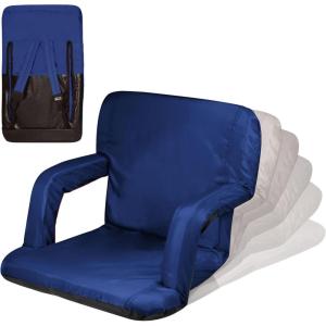 PICNIC TIME Ventura Portable Reclining Stadium Seat with Back Support, Folding Bleacher Chairs with Back and Cushion, Thick Padded Stadium Seat, Armrest, and Six Backrest Positions, (Black, Standard)(Navy)