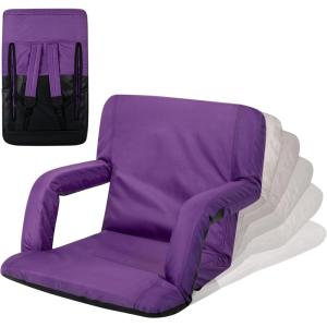 PICNIC TIME Ventura Portable Reclining Stadium Seat with Back Support, Folding Bleacher Chairs with Back and Cushion, Thick Padded Stadium Seat and Armrest, Six Backrest Positions, (Vibe Collection)(Purple)