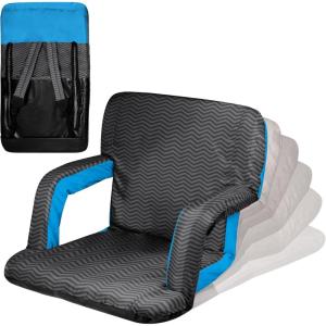PICNIC TIME Ventura Portable Reclining Stadium Seat with Back Support, Folding Bleacher Chairs with Back and Cushion, Thick Padded Stadium Seat and Armrest, Six Backrest Positions, (Vibe Collection)(Waves Collection)