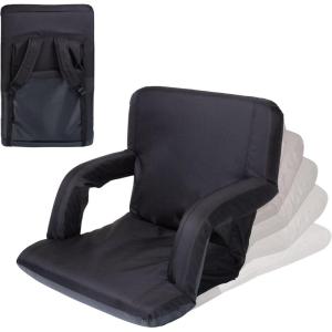 PICNIC TIME Ventura Portable Reclining Stadium Seat with Back Support, Folding Bleacher Chairs with Back and Cushion, Thick Padded Stadium Seat and Armrest, Six Backrest Positions, (Vibe Collection)(Black)