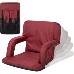 PICNIC TIME Ventura Portable Reclining Stadium Seat with Back Support, Folding Bleacher Chairs with Back and Cushion, Thick Padded Stadium Seat and Armrest, Six Backrest Positions, (Vibe Collection)(Burgundy)