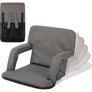 PICNIC TIME Ventura Portable Reclining Stadium Seat with Back Support, Folding Bleacher Chairs with Back and Cushion, Thick Padded Stadium Seat and Armrest, Six Backrest Positions, (Vibe Collection)(Heathered Gray)