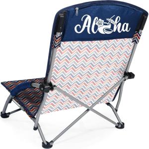 Personalized Tranquility Beach Chair with Carry Bag – Low Beach Chair for Adults – Low Lawn Chair(Navy Blue  Orange  & Gray Pattern)