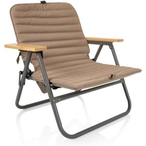 Picnic TIME Descanso Padded Beach Chair, Low Camping Chair with Removable Washable Cover, Backpack Beach Chair(Shale Tan)