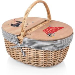 Picnic TIME Disney Mickey Mouse & Minnie Mouse Country Vintage Picnic Basket with Lid, Wicker Picnic Basket for 2, (Navy Blue & White Stripe)(Star Wars – Navy Blue & White Stripe)