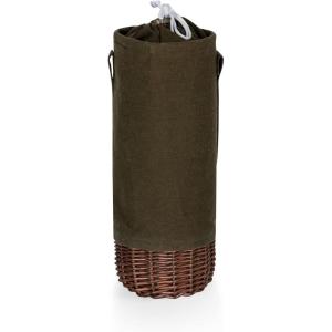 Picnic TIME Malbec Insulated Canvas and Willow Wine Bottle Basket, Wine Tote, Wine Gift Bag(Khaki Green With Beige Accents)