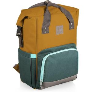 Picnic TIME OTG Roll-Top Cooler Backpack, Modern Backpack Cooler with 42-Can Capacity, Fully Insulated Outdoor Bag with Water Resistant Interior, Pockets, Straps, and Bottle Opener, (Black)(Mustard Yellow With Gray & Blue Accents)