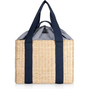 Picnic TIME Parisian Picnic Basket, Insulated Seagrass Picnic Basket, Waterproof, Stylish, Perfect for Picnics, Beach, Office Lunches, Dinner Parties, and Gifts (Beige with Navy Blue Accents)(Beige With Navy Blue Accents)