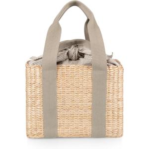 Picnic TIME Parisian Picnic Basket, Insulated Seagrass Picnic Basket, Waterproof, Stylish, Perfect for Picnics, Beach, Office Lunches, Dinner Parties, and Gifts (Beige with Navy Blue Accents)(Sage Green)