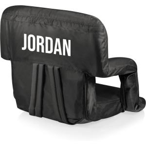 Picnic TIME Personalized Ventura Stadium Seat with Back Support, Custom Bleacher Seat, Reclining Beach Floor Chair(Black)