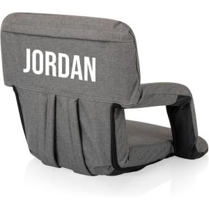 Picnic TIME Personalized Ventura Stadium Seat with Back Support, Custom Bleacher Seat, Reclining Beach Floor Chair(Heathered Gray)
