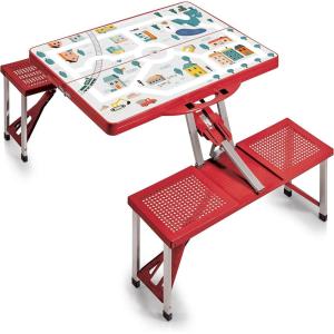 Picnic TIME Portable Folding Picnic Table with Seats for 4, Collapsible Aluminum Table with Benches & Umbrella Hole, Lightweight Foldable Table for Camping, Travel, Backyard, Tailgating(Play Town – Red)