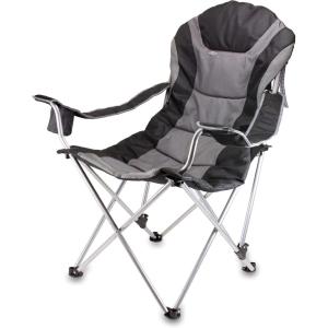 Picnic TIME Reclining Camp Chair, Beach Chair for Adults, Sports Chair with Carry Bag(Black/Gray)