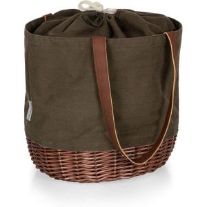 Picnic Time – A Picnic Time Brand Coronado Canvas and Willow Basket Tote(Khaki Green With Beige Accents)