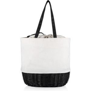 Picnic Time – A Picnic Time Brand Coronado Canvas and Willow Basket Tote(White Canvas With Black Accents)