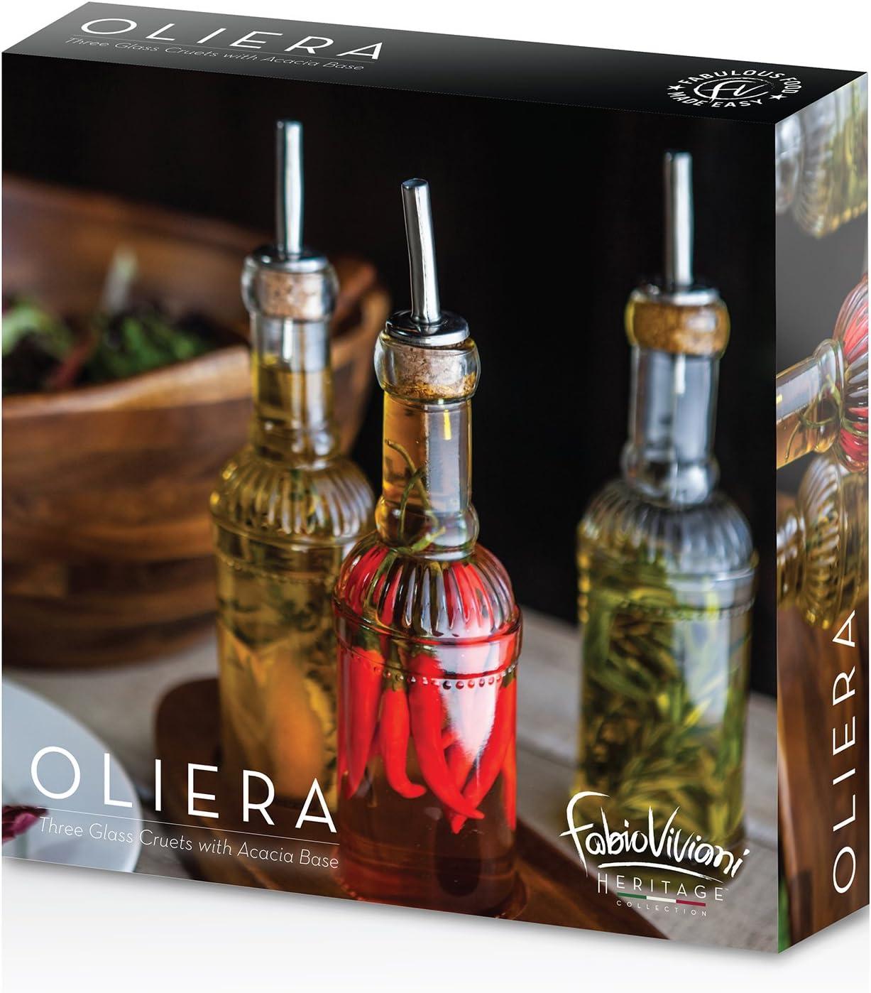 imageFabio Viviani Oliera 3Bottle Cruet Set with Acacia Stand