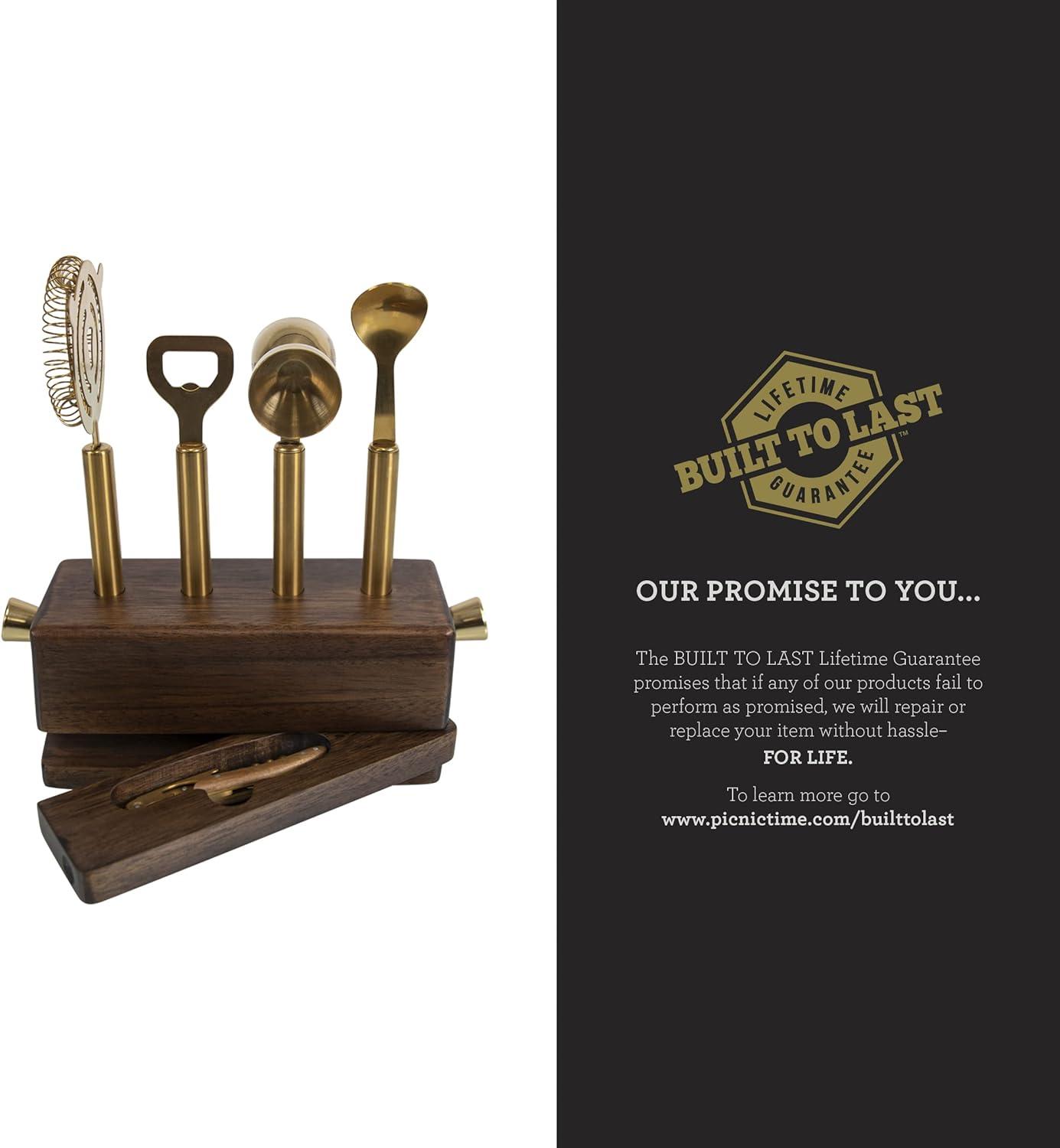 imageLEGACY a Picnic Time Brand Sidecar 5Piece Bar Tool Set Acacia Wood