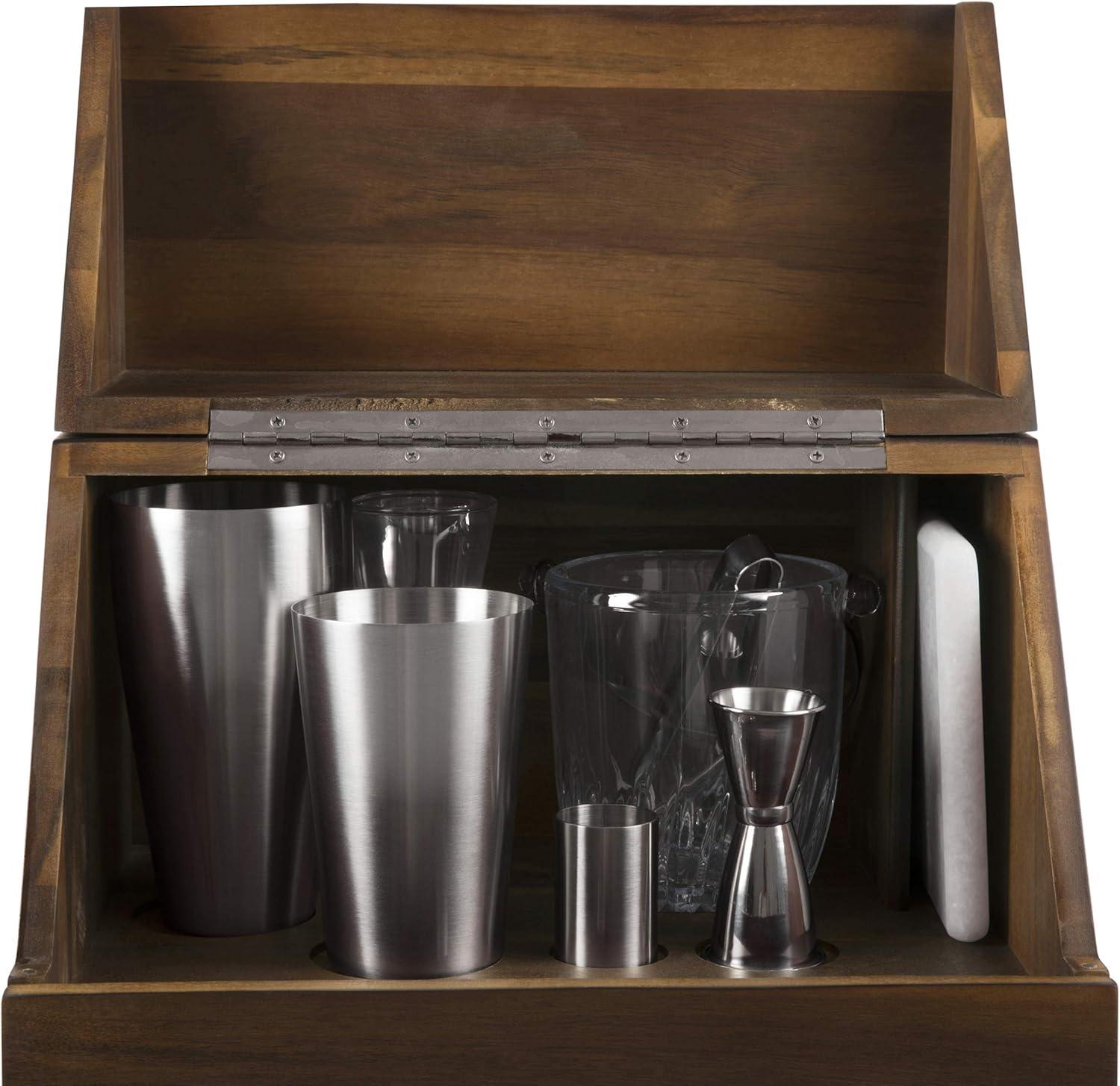 imageLEGACY a Picnic Time Brand Madison Acacia Tabletop Bar Tool Set Professional Mixology Bartender Kit with Stand Bar Accessories Set Cocktail Shaker Set Acacia Wood