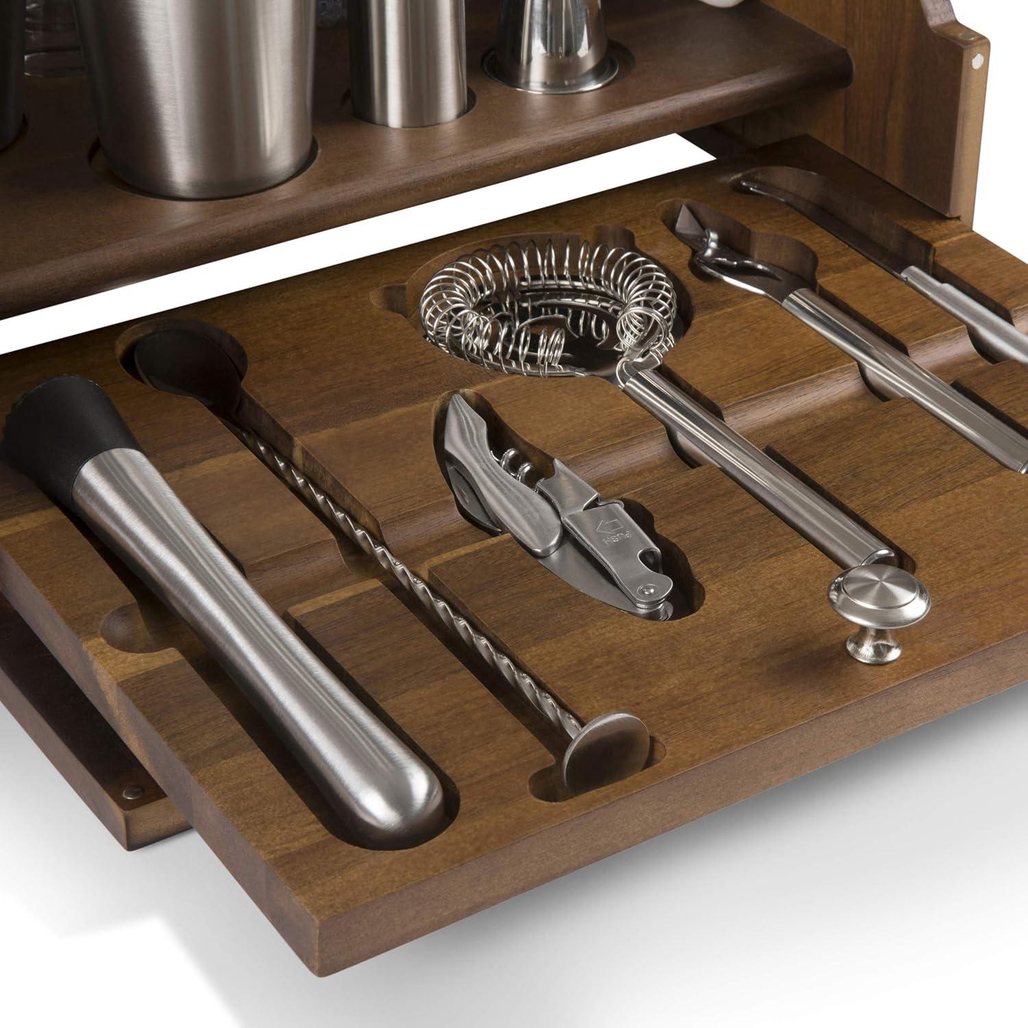 imageLEGACY a Picnic Time Brand Madison Acacia Tabletop Bar Tool Set Professional Mixology Bartender Kit with Stand Bar Accessories Set Cocktail Shaker Set Acacia Wood