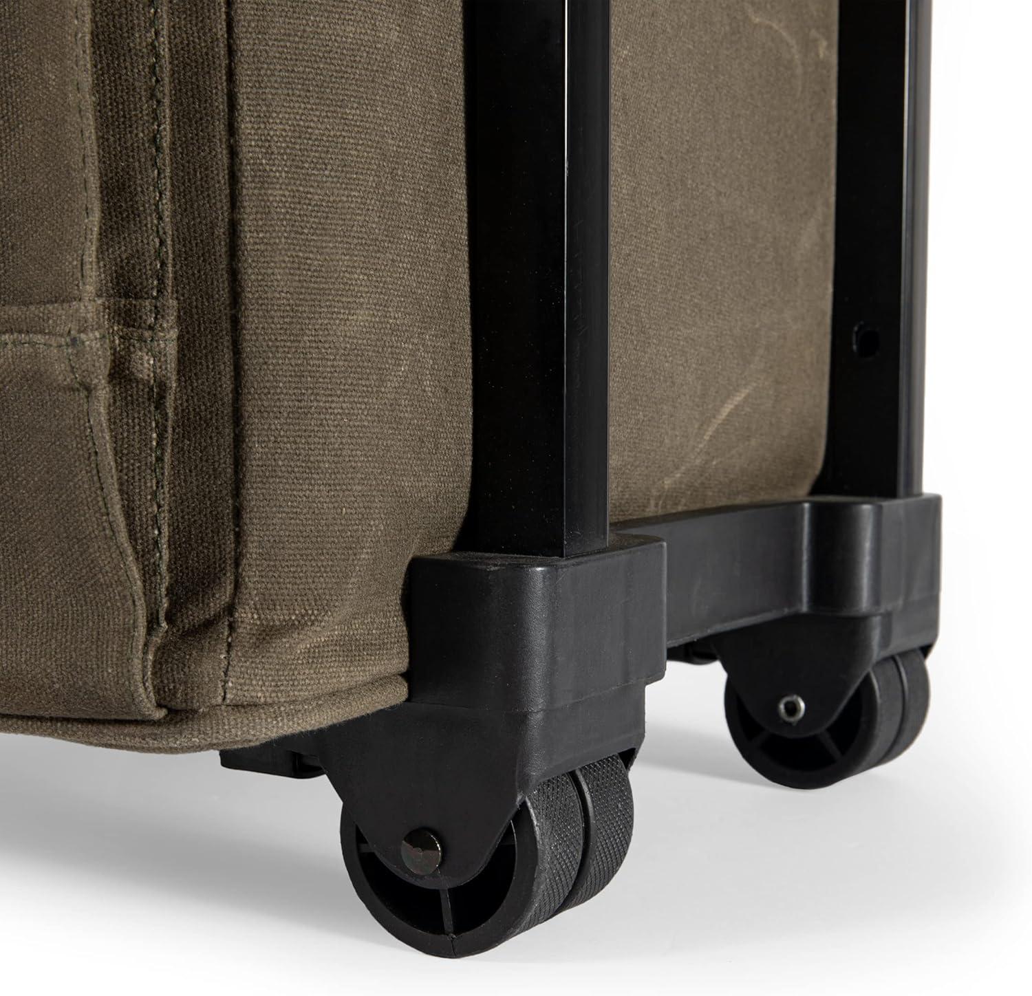 imageLEGACY a Picnic Time Brand Somm 12 Bottle Insulated Waxed Canvas Wine Bag with Rolling Cart Khaki Green with Brown Accents