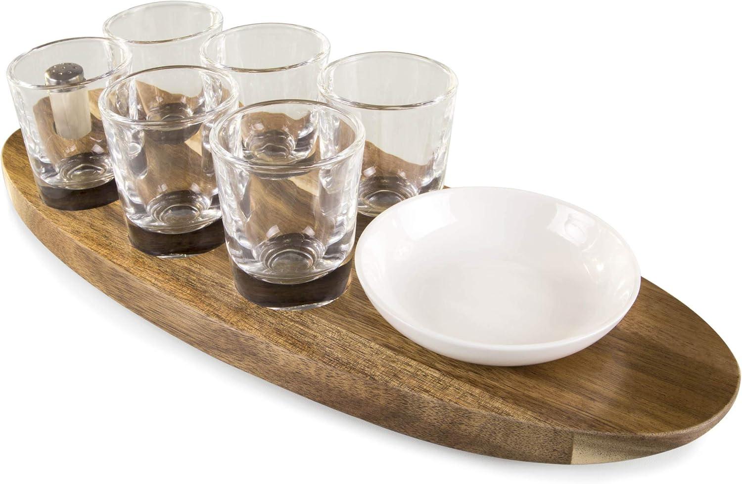 imageLEGACY a Picnic Time brand Cantinero Shot Glass Set with Tray Tequilla Shot Glasses Cocktail Serving Tray Acacia Wood