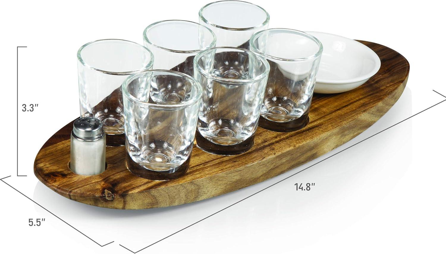 imageLEGACY a Picnic Time brand Cantinero Shot Glass Set with Tray Tequilla Shot Glasses Cocktail Serving Tray Acacia Wood