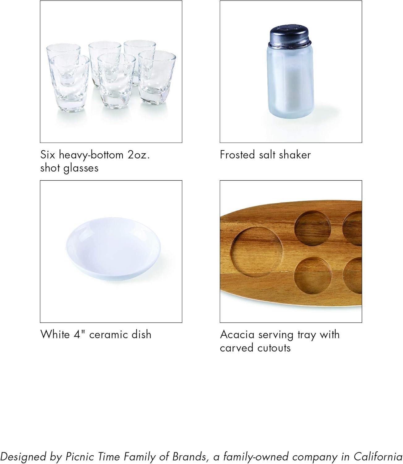 imageLEGACY a Picnic Time brand Cantinero Shot Glass Set with Tray Tequilla Shot Glasses Cocktail Serving Tray Acacia Wood