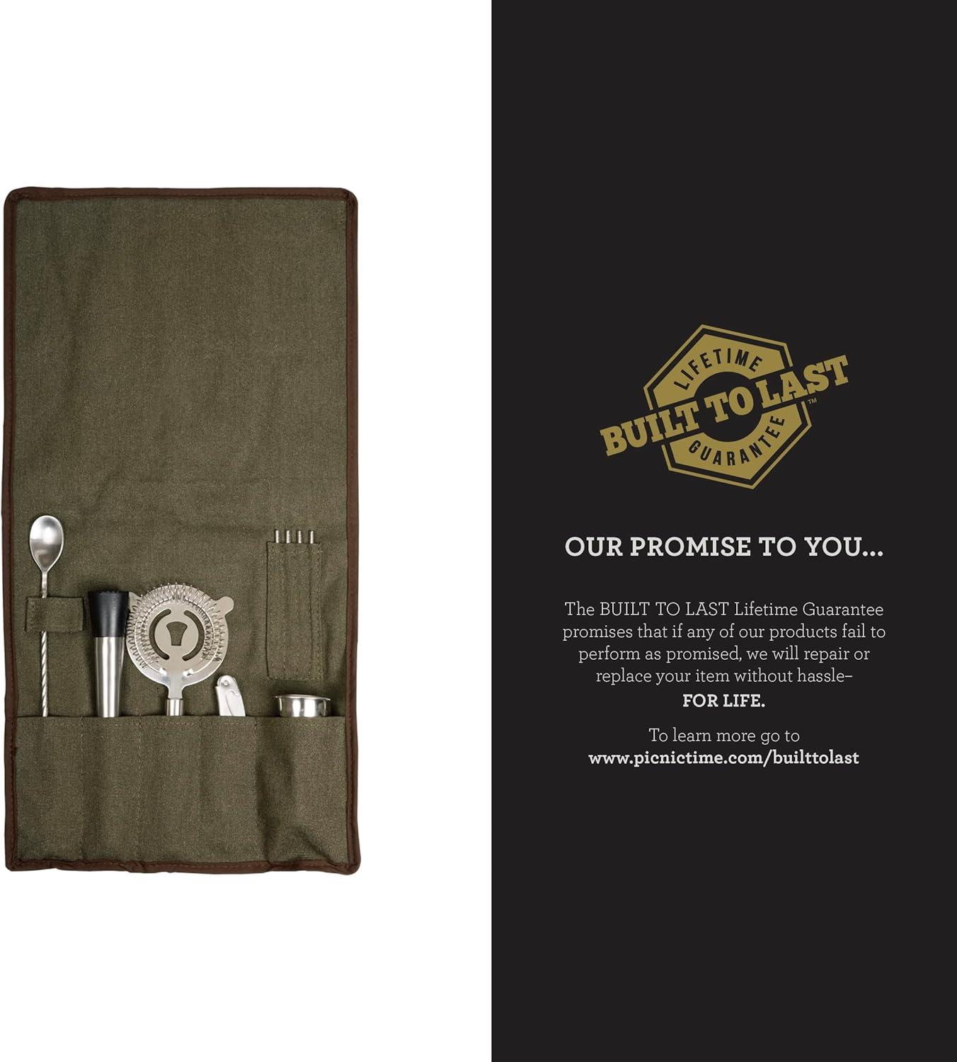 imageLEGACY a Picnic Time brand 10Piece Bar Tool Roll Up Kit 10Piece Bar Tool Roll Up Kit Mixology Bartender Travel Set with Cocktail Accessories Khaki