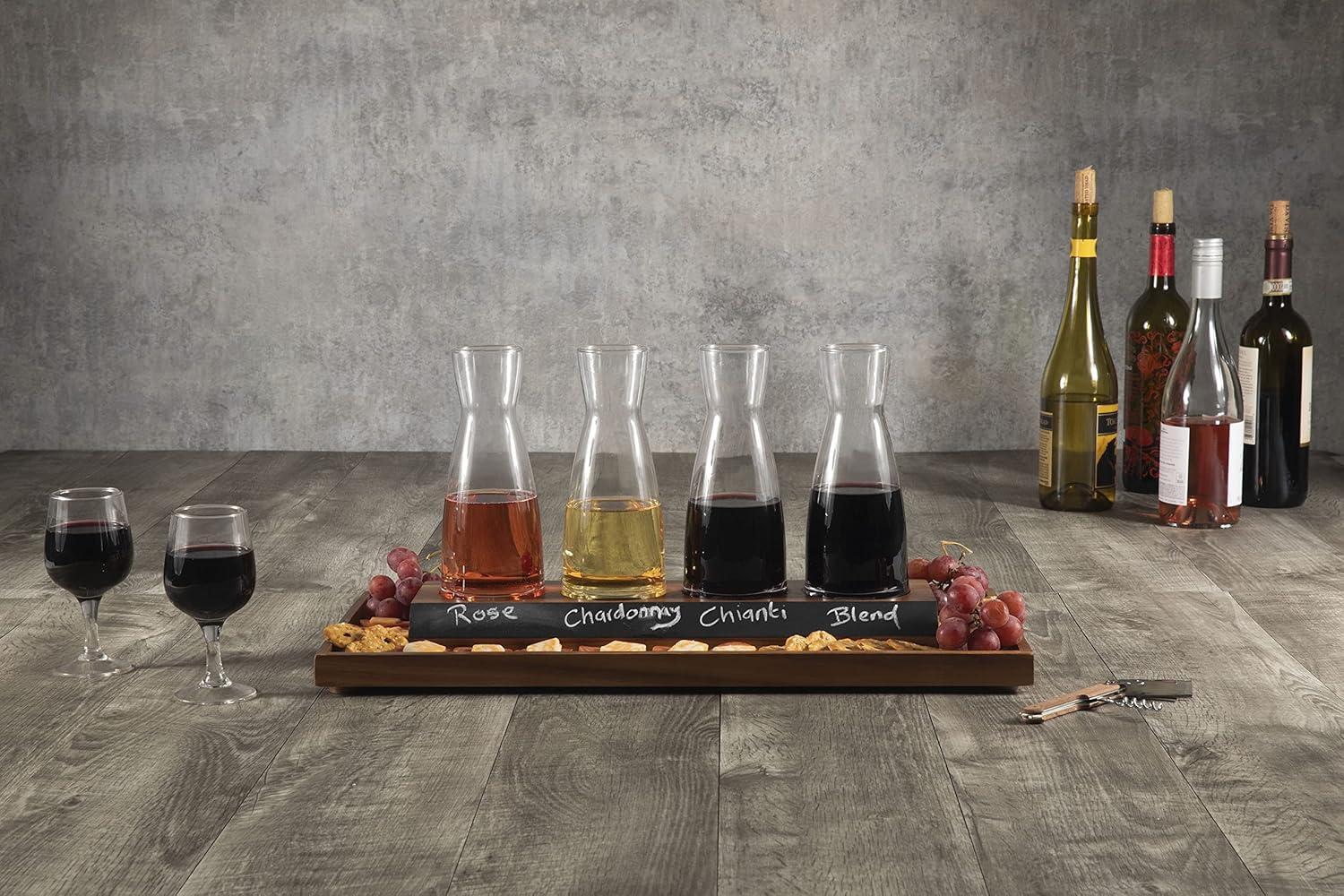 imageLEGACY a Picnic Time brand Cava Serving Tray and 4 Glass Carafes Mimosa Bar Kit Wine Flight Tasting Set Acacia Wood