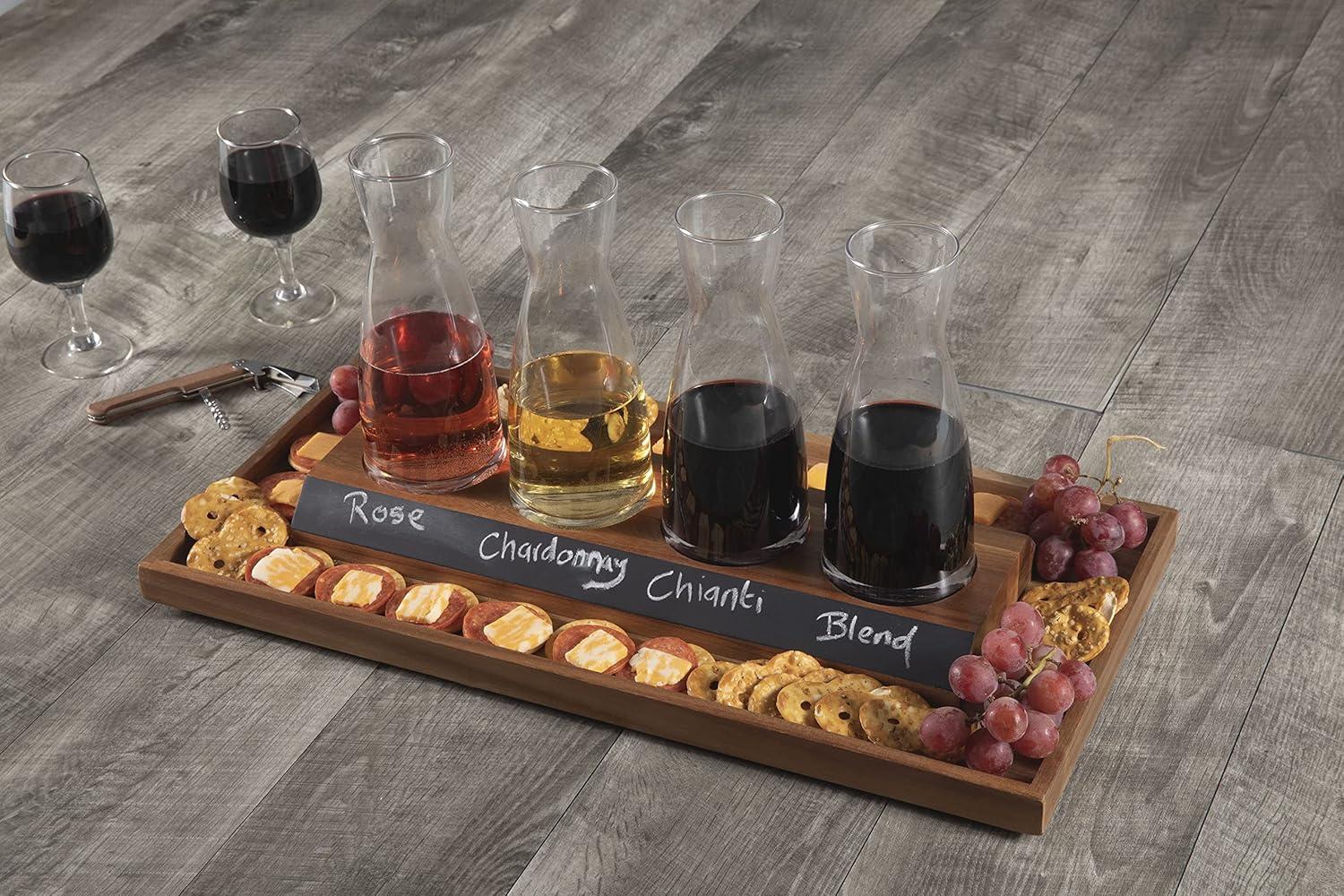 imageLEGACY a Picnic Time brand Cava Serving Tray and 4 Glass Carafes Mimosa Bar Kit Wine Flight Tasting Set Acacia Wood