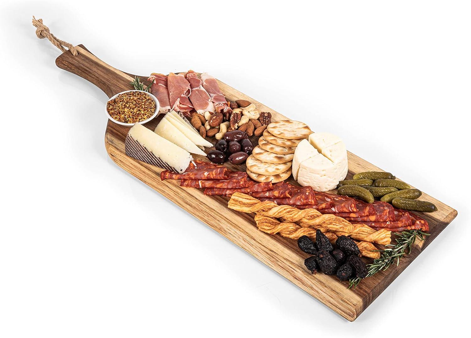 imageNHL Anaheim Ducks Artisan 24quot Acacia Charcuterie Board with Raw Wood Edge Cheese Board Serving Platter