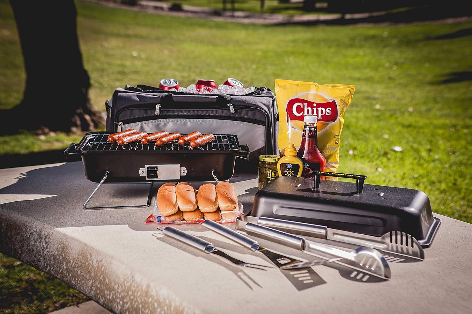 imageONIVA a Picnic Time brand Buccaneer Portable Charcoal Grill ampamp Cooler Tote Black with Gray AccentsOne Size