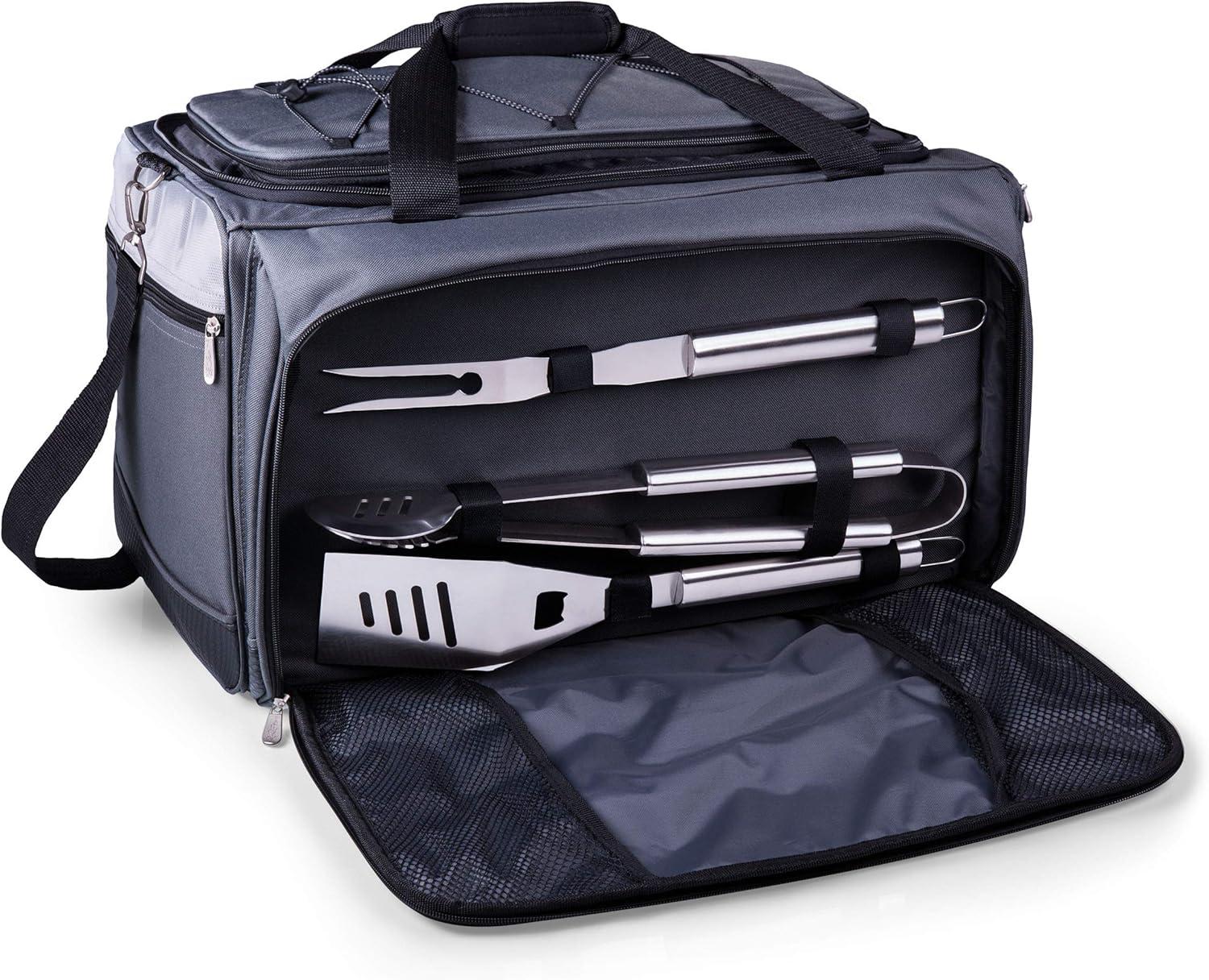 imageONIVA a Picnic Time brand Buccaneer Portable Charcoal Grill ampamp Cooler Tote Black with Gray AccentsOne Size